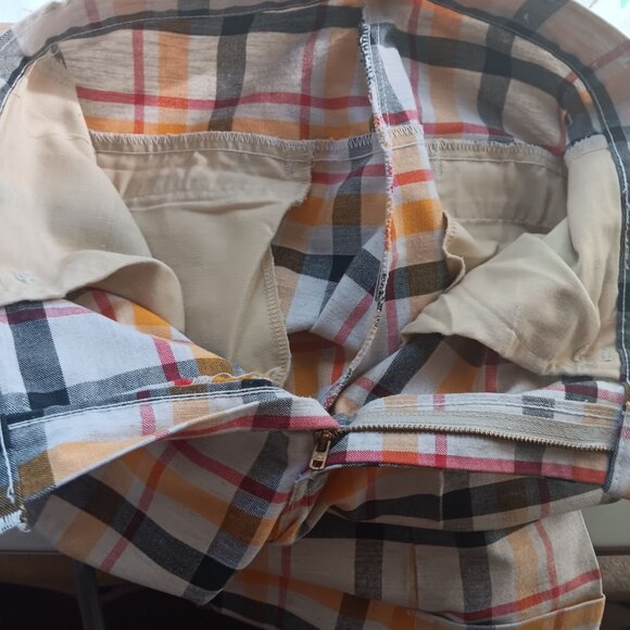 29x34 Vintage 1970s Plaid Bellbottom Jeans Mann USA Cloth Mod Talon 42 Mod Disco - Picture 7 of 8